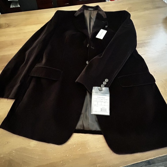 Calvin Klein Blazer Mens 44 Long Brown Velvet Sport Coat 100% Cotton Jacket NWT - Picture 1 of 16